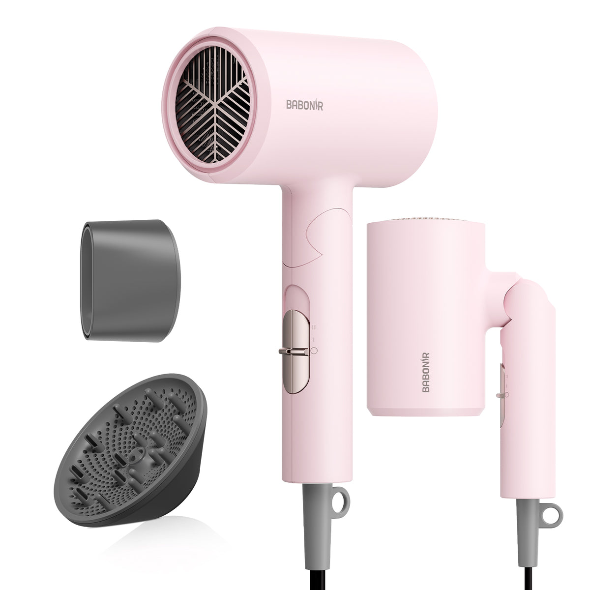 BABONIR FoldEase Light Pink hair dryer with diffuser and concentrator
